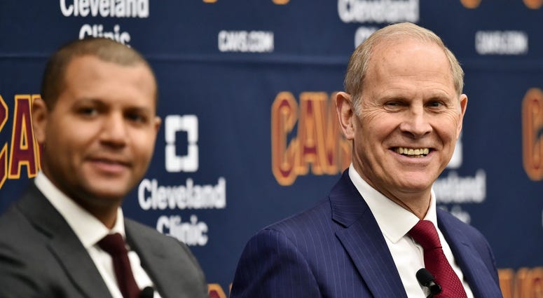 May 21, 2019; Cleveland, OH, USA; Cleveland Cavaliers head coach John Beilein (right) listens as he introduced by owner Dan Gilbert during a press conference at Cleveland Clinic Courts. At left is general manager Koby Altman. Mandatory Credit: Ken Blaze-U May 21, 2019; Cleveland, OH, USA; Cleveland Cavaliers head coach John Beilein (right) listens as he introduced by owner Dan Gilbert during a press conference at Cleveland Clinic Courts. At left is general manager Koby Altman. Mandatory Credit: Ken Blaze-U