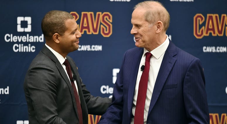 May 21, 2019; Cleveland, OH, USA; Cleveland Cavaliers general manager Koby Altman (left) formally introduces new head coach John Beilein (right) during a press conference at Cleveland Clinic Courts. Mandatory Credit: Ken Blaze-USA TODAY Sports May 21, 2019; Cleveland, OH, USA; Cleveland Cavaliers general manager Koby Altman (left) formally introduces new head coach John Beilein (right) during a press conference at Cleveland Clinic Courts. Mandatory Credit: Ken Blaze-USA TODAY Sports