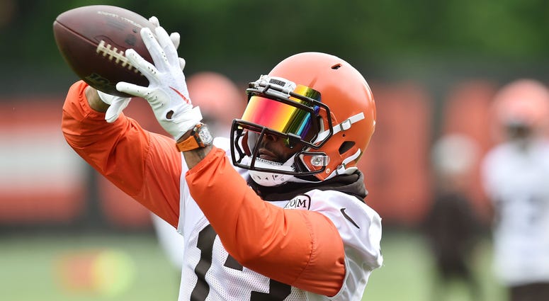 Berea, OH, USA; Cleveland Browns wide receiver Odell Beckham Jr. (13) makes a catch during minicamp at the Cleveland Browns training facility. Cleveland Browns wide receiver Odell Beckham Jr.