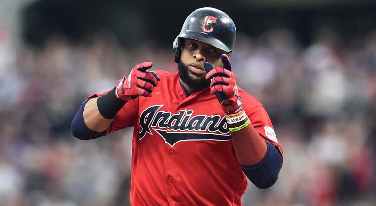Jun 7, 2019; Cleveland, OH, USA; Cleveland Indians first baseman Carlos Santana (41) rounds the bases after hitting a home run during the sixth inning against the New York Yankees at Progressive Field. Mandatory Credit: Ken Blaze-USA TODAY Sports Jun 7, 2019; Cleveland, OH, USA; Cleveland Indians first baseman Carlos Santana (41) rounds the bases after hitting a home run during the sixth inning against the New York Yankees at Progressive Field. Mandatory Credit: Ken Blaze-USA TODAY Sports