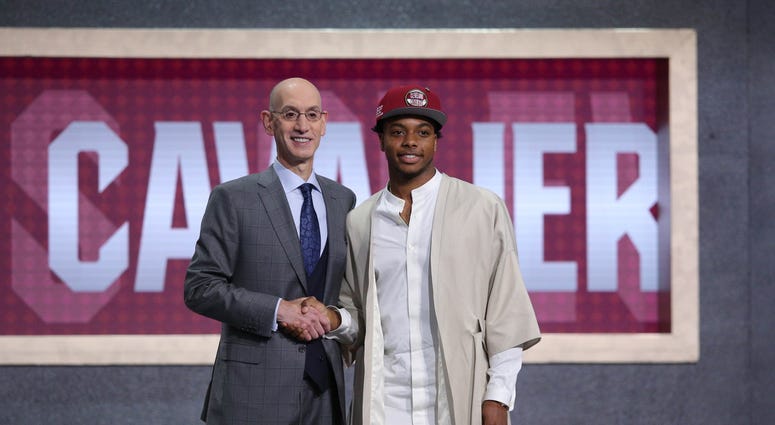 Jun 20, 2019; Brooklyn, NY, USA; Darius Garland (Vanderbilt) greets NBA commissioner Adam Silver after being selected as the number five overall pick to the Cleveland Cavaliers in the first round of the 2019 NBA Draft at Barclays Center. Mandatory Credit: Jun 20, 2019; Brooklyn, NY, USA; Darius Garland (Vanderbilt) greets NBA commissioner Adam Silver after being selected as the number five overall pick to the Cleveland Cavaliers in the first round of the 2019 NBA Draft at Barclays Center. Mandatory Credit: