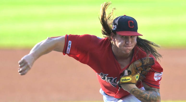 Jul 17, 2019; Cleveland, OH, USA; Cleveland Indians starting pitcher Mike Clevinger (52) delivers in the first inning against the Detroit Tigers at Progressive Field. Mandatory Credit: David Richard-USA TODAY Sports Jul 17, 2019; Cleveland, OH, USA; Cleveland Indians starting pitcher Mike Clevinger (52) delivers in the first inning against the Detroit Tigers at Progressive Field. Mandatory Credit: David Richard-USA TODAY Sports