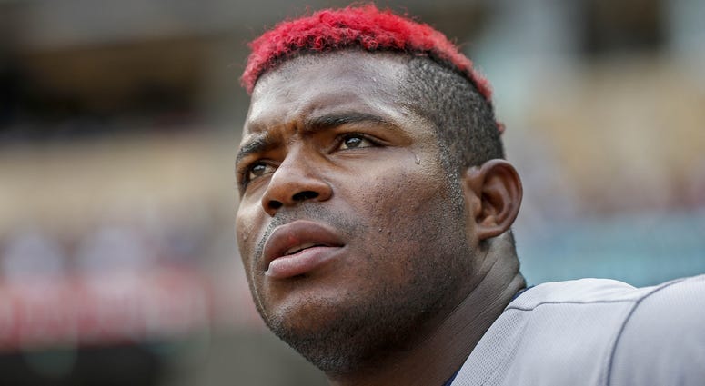 Aug 11, 2019; Minneapolis, MN, USA; Cleveland Indians right fielder Yasiel Puig (66) watches the game against the Minnesota Twins at Target Field. Mandatory Credit: Bruce Kluckhohn-USA TODAY Sports Aug 11, 2019; Minneapolis, MN, USA; Cleveland Indians right fielder Yasiel Puig (66) watches the game against the Minnesota Twins at Target Field. Mandatory Credit: Bruce Kluckhohn-USA TODAY Sports