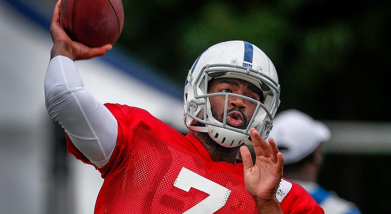 Indianapolis Colts quarterback Jacoby Brissett (7) during their preseason training camp practice at Grand Park in Westfield on Wednesday, August 14, 2019. Colts Preseason Training Camp Indianapolis Colts quarterback Jacoby Brissett (7) during their preseason training camp practice at Grand Park in Westfield on Wednesday, August 14, 2019. Colts Preseason Training Camp