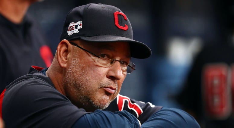 Aug 31, 2019; St. Petersburg, FL, USA;Cleveland Indians manager Terry Francona (77) looks on during the third inning against the Tampa Bay Rays at Tropicana Field. Mandatory Credit: Kim Klement-USA TODAY Sports Aug 31, 2019; St. Petersburg, FL, USA;Cleveland Indians manager Terry Francona (77) looks on during the third inning against the Tampa Bay Rays at Tropicana Field. Mandatory Credit: Kim Klement-USA TODAY Sports