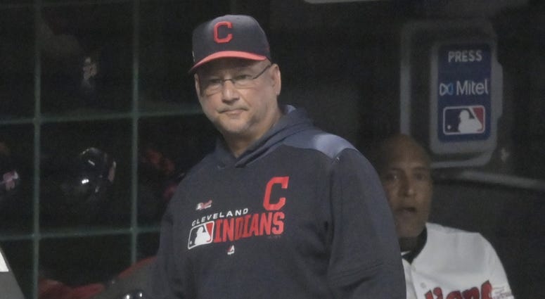 Sep 14, 2019; Cleveland, OH, USA; Cleveland Indians manager Terry Francona (77) watches in the dugout in the eighth inning against the Minnesota Twins at Progressive Field. Cleveland Indians manager Terry Francona