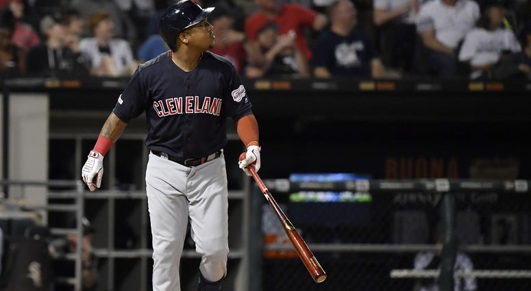 Sep 24, 2019; Chicago, IL, USA; Cleveland Indians third baseman Jose Ramirez (11) hits a three run home run in the third inning against the Chicago White Sox at Guaranteed Rate Field. Mandatory Credit: Quinn Harris-USA TODAY Sports Sep 24, 2019; Chicago, IL, USA; Cleveland Indians third baseman Jose Ramirez (11) hits a three run home run in the third inning against the Chicago White Sox at Guaranteed Rate Field. Mandatory Credit: Quinn Harris-USA TODAY Sports
