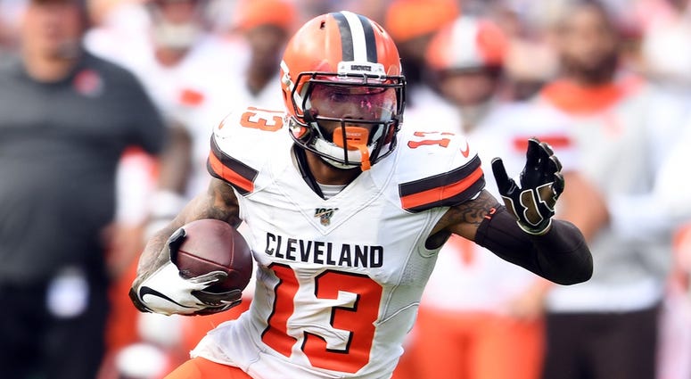 Sep 29, 2019; Baltimore, MD, USA; Cleveland Browns wide receiver Odell Beckham (13) runs with the ball in the forth quarter in a football game against the Baltimore Ravens at M&T Bank Stadium. Mandatory Credit: Mitchell Layton-USA TODAY Sports Sep 29, 2019; Baltimore, MD, USA; Cleveland Browns wide receiver Odell Beckham (13) runs with the ball in the forth quarter in a football game against the Baltimore Ravens at M&T Bank Stadium. Mandatory Credit: Mitchell Layton-USA TODAY Sports