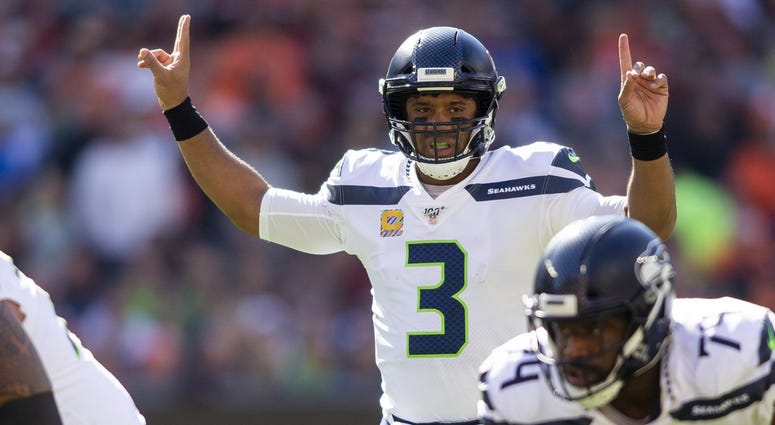 Oct 13, 2019; Cleveland, OH, USA; Seattle Seahawks quarterback Russell Wilson (3) signals from the backfield during the first quarter against the Cleveland Browns at FirstEnergy Stadium. Mandatory Credit: Scott R. Galvin-USA TODAY Sports Oct 13, 2019; Cleveland, OH, USA; Seattle Seahawks quarterback Russell Wilson (3) signals from the backfield during the first quarter against the Cleveland Browns at FirstEnergy Stadium. Mandatory Credit: Scott R. Galvin-USA TODAY Sports