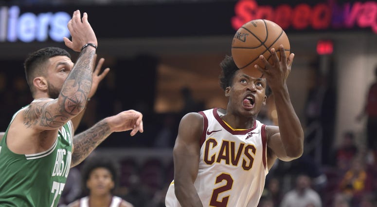 Oct 15, 2019; Cleveland, OH, USA; Cleveland Cavaliers guard Collin Sexton (2) drives against Boston Celtics center Vincent Poirier (77) in the second quarter at Rocket Mortgage FieldHouse. Mandatory Credit: David Richard-USA TODAY Sports Oct 15, 2019; Cleveland, OH, USA; Cleveland Cavaliers guard Collin Sexton (2) drives against Boston Celtics center Vincent Poirier (77) in the second quarter at Rocket Mortgage FieldHouse. Mandatory Credit: David Richard-USA TODAY Sports