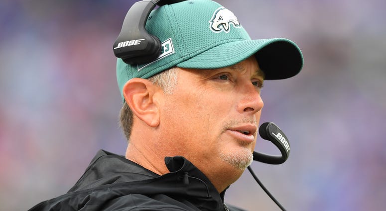 Philadelphia Eagles defensive coordinator Jim Schwartz looks on against the Buffalo Bills during the second quarter at New Era Field. Jim Schwartz Cleveland Browns coaching search 2020