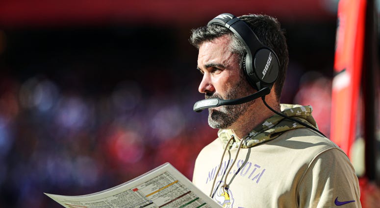 Minnesota Vikings offensive coordinator Kevin Stefanski during the second half against the Kansas City Chiefs at Arrowhead Stadium. Minnesota Vikings offensive coordinator Kevin Stefanski during the second half against the Kansas City Chiefs at Arrowhead Stadium.