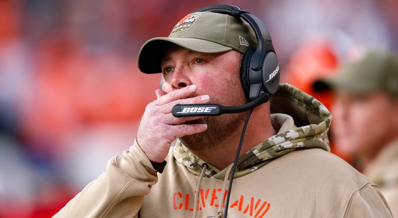 Nov 3, 2019; Denver, CO, USA; Cleveland Browns head coach Freddie Kitchens looks on from the sidelines in the second quarter against the Denver Broncos at Empower Field at Mile High. Nov 3, 2019; Denver, CO, USA; Cleveland Browns head coach Freddie Kitchens looks on from the sidelines in the second quarter against the Denver Broncos at Empower Field at Mile High.