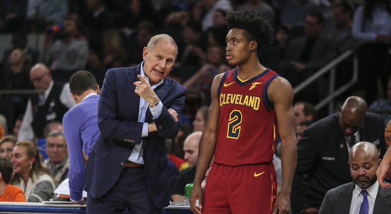 Nov 10, 2019; New York, NY, USA; Cleveland Cavaliers head coach John Beilein gives instructions to guard Colin Sexton (2) in the second quarter against the New York Knicks at Madison Square Garden. Mandatory Credit: Wendell Cruz-USA TODAY Sports Nov 10, 2019; New York, NY, USA; Cleveland Cavaliers head coach John Beilein gives instructions to guard Colin Sexton (2) in the second quarter against the New York Knicks at Madison Square Garden. Mandatory Credit: Wendell Cruz-USA TODAY Sports