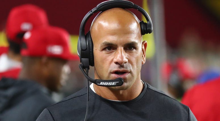 San Francisco 49ers defensive coordinator Robert Saleh against the Arizona Cardinals at State Farm Stadium. Robert Saleh San Francisco 49ers