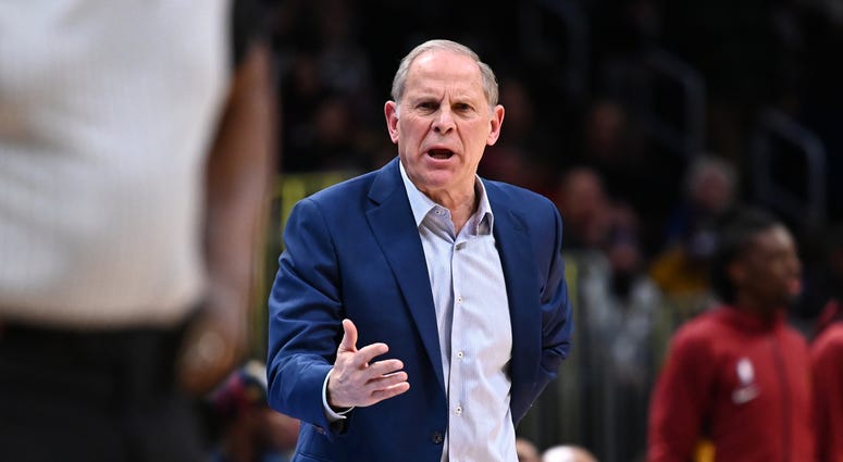 Ron Chenoy-USA TODAY Sports Jan 11, 2020; Denver, Colorado, USA; Cleveland Cavaliers head coach John Beilein reacts towards a referee in the second half against the Denver Nuggets at the Pepsi Center. Mandatory Credit: Ron Chenoy-USA TODAY Sports