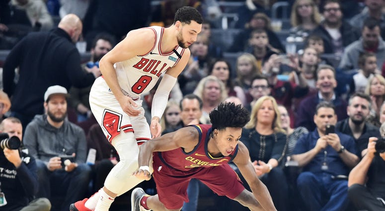 Jan 25, 2020; Cleveland, Ohio, USA; Cleveland Cavaliers guard Collin Sexton (2) pursues a loose ball against Chicago Bulls guard Zach LaVine (8) during the first half at Rocket Mortgage FieldHouse. Mandatory Credit: Ken Blaze-USA TODAY Sports Jan 25, 2020; Cleveland, Ohio, USA; Cleveland Cavaliers guard Collin Sexton (2) pursues a loose ball against Chicago Bulls guard Zach LaVine (8) during the first half at Rocket Mortgage FieldHouse. Mandatory Credit: Ken Blaze-USA TODAY Sports