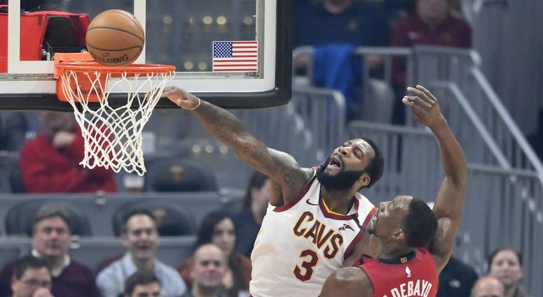 Feb 24, 2020; Cleveland, Ohio, USA; Cleveland Cavaliers center Andre Drummond (3) misses a dunk beside Miami Heat forward Bam Adebayo (13) in the first quarter at Rocket Mortgage FieldHouse. Mandatory Credit: David Richard-USA TODAY Sports Feb 24, 2020; Cleveland, Ohio, USA; Cleveland Cavaliers center Andre Drummond (3) misses a dunk beside Miami Heat forward Bam Adebayo (13) in the first quarter at Rocket Mortgage FieldHouse. Mandatory Credit: David Richard-USA TODAY Sports