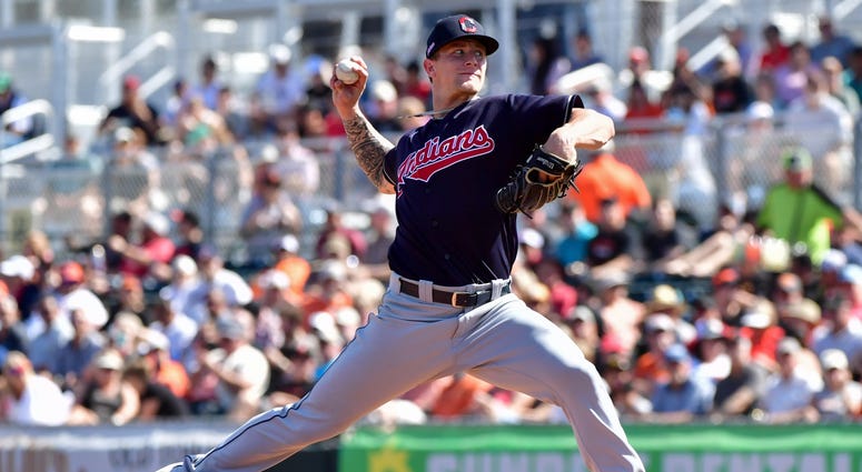 Mar 5, 2020; Scottsdale, Arizona, USA; Cleveland Indians starting pitcher Zach Plesac (34) throws a pitch during the first inning against the San Francisco Giants at Scottsdale Stadium. Mandatory Credit: Matt Kartozian-USA TODAY Sports Mar 5, 2020; Scottsdale, Arizona, USA; Cleveland Indians starting pitcher Zach Plesac (34) throws a pitch during the first inning against the San Francisco Giants at Scottsdale Stadium. Mandatory Credit: Matt Kartozian-USA TODAY Sports