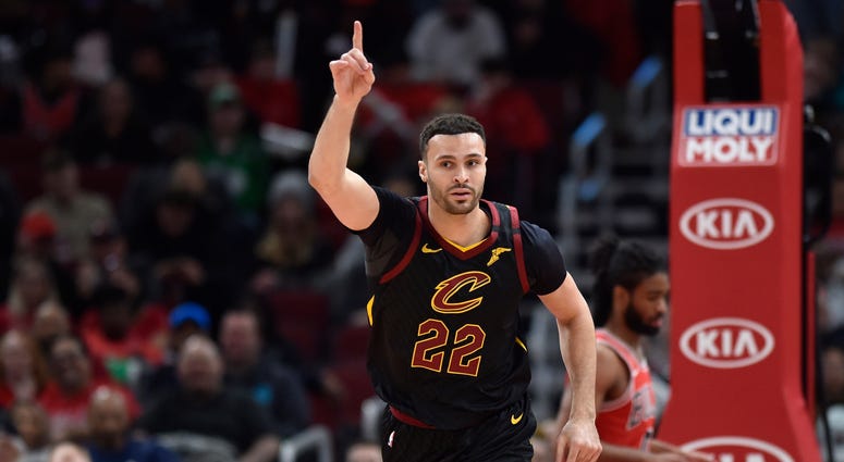 Cleveland Cavaliers forward Larry Nance Jr. (22) reacts after scoring against the Chicago Bulls at United Center. Larry Nance Jr. of the Cleveland Cavaliers