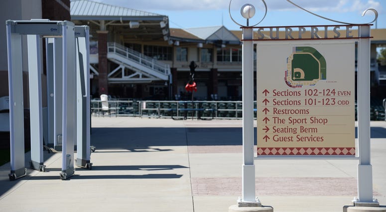Mar 15, 2020; Surprise, Arizona, USA; A view at Surprise Stadium following the cancellation of spring training games due to concerns over the COVID-19 coronavirus. Mandatory Credit: Joe Camporeale-USA TODAY Sports Mar 15, 2020; Surprise, Arizona, USA; A view at Surprise Stadium following the cancellation of spring training games due to concerns over the COVID-19 coronavirus. Mandatory Credit: Joe Camporeale-USA TODAY Sports