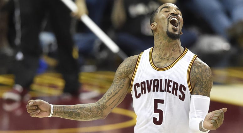 Mar 16, 2017; Cleveland, OH, USA; Cleveland Cavaliers guard J.R. Smith (5) celebrates his three-point basket in the fourth quarter against the Utah Jazz at Quicken Loans Arena. Mandatory Credit: David Richard-USA TODAY Sports Mar 16, 2017; Cleveland, OH, USA; Cleveland Cavaliers guard J.R. Smith (5) celebrates his three-point basket in the fourth quarter against the Utah Jazz at Quicken Loans Arena. Mandatory Credit: David Richard-USA TODAY Sports