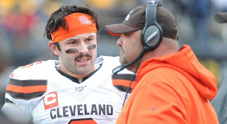 Browns quarterback Baker Mayfield and head coach Freddie Kitchens