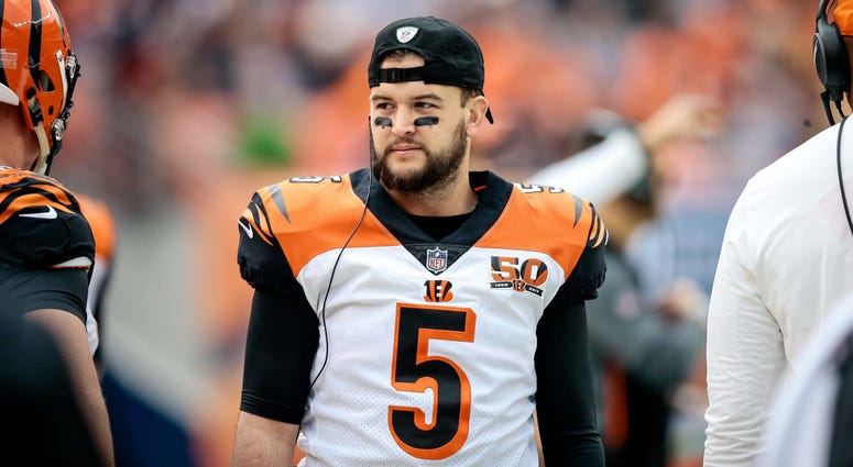 Nov 19, 2017; Denver, CO, USA; Cincinnati Bengals quarterback AJ McCarron (5) in the first quarter against the Denver Broncos at Sports Authority Field at Mile High. Mandatory Credit: Isaiah J. Downing-USA TODAY Sports