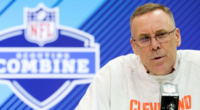 Mar 1, 2018; Indianapolis, IN, USA; Cleveland Browns general manager John Dorsey speaks to the media during the 2018 NFL Combine at the Indianapolis Convention Center. Mandatory Credit: Trevor Ruszkowski-USA TODAY Sports Mar 1, 2018; Indianapolis, IN, USA; Cleveland Browns general manager John Dorsey speaks to the media during the 2018 NFL Combine at the Indianapolis Convention Center. Mandatory Credit: Trevor Ruszkowski-USA TODAY Sports