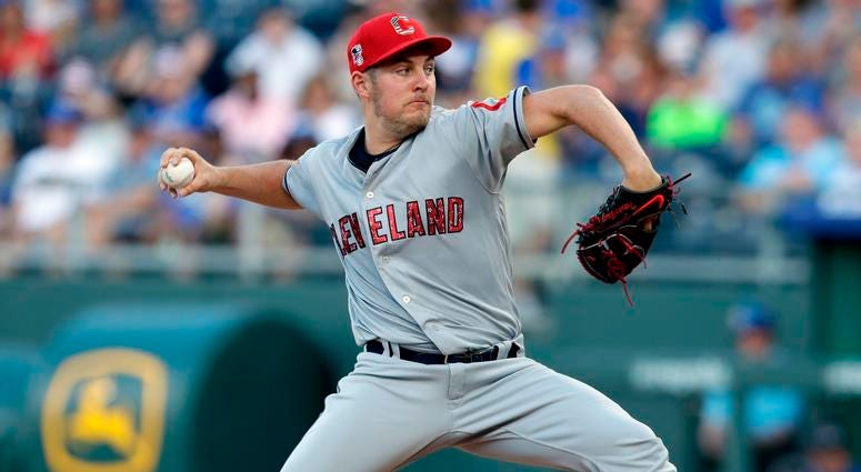Cleveland Indians starting pitcher Trevor Bauer delivers to a Kansas City Royals batter during the first inning of a baseball game at Kauffman Stadium in Kansas City, Mo., Wednesday, July 4, 2018. Cleveland Indians starting pitcher Trevor Bauer delivers to a Kansas City Royals batter during the first inning of a baseball game at Kauffman Stadium in Kansas City, Mo., Wednesday, July 4, 2018.