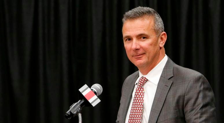 Ohio State NCAA college football head coach Urban Meyer answers questions during a news conference announcing his retirement Tuesday, Dec. 4, 2018, in Columbus, Ohio Ohio State NCAA college football head coach Urban Meyer answers questions during a news conference announcing his retirement Tuesday, Dec. 4, 2018, in Columbus, Ohio