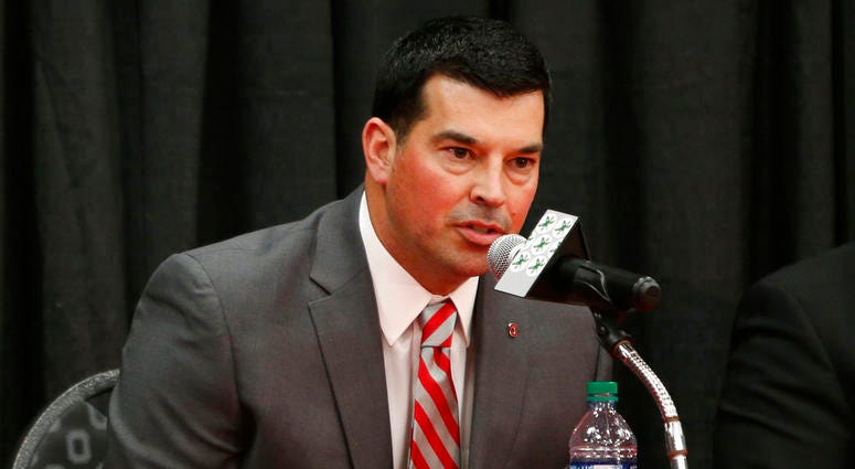 Ohio State NCAA college football offensive coordinator Ryan Day answers questions during a news conference announcing his hiring as head coach to replace Urban Meyer, who announced his retirement Tuesday, Dec. 4, 2018, in Columbus, Ohio. (AP Photo/Jay LaP Ohio State NCAA college football offensive coordinator Ryan Day answers questions during a news conference announcing his hiring as head coach to replace Urban Meyer, who announced his retirement Tuesday, Dec. 4, 2018, in Columbus, Ohio. (AP Photo/Jay LaP