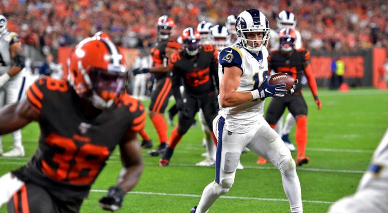 Los Angeles Rams wide receiver Cooper Kupp scores a 6-yard touchdown during the second half of an NFL football game against the Cleveland Browns, Sunday, Sept. 22, 2019, in Cleveland. (AP Photo/David Richard) Los Angeles Rams wide receiver Cooper Kupp scores a 6-yard touchdown during the second half of an NFL football game against the Cleveland Browns, Sunday, Sept. 22, 2019, in Cleveland. (AP Photo/David Richard)