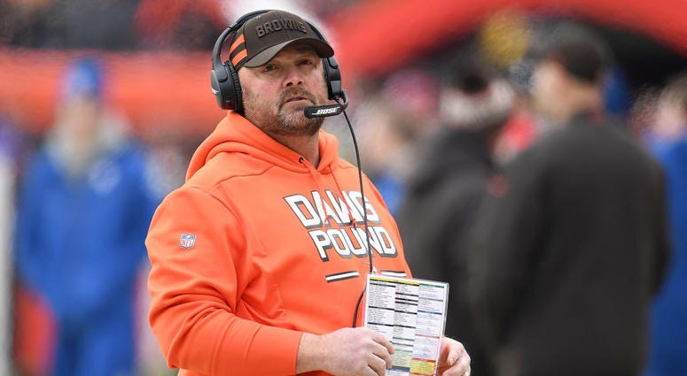 CLEVELAND, OH - DECEMBER 23: Cleveland Browns offensive coordinator Freddie Kitchens looks on during the first quarter against the Cincinnati Bengals at FirstEnergy Stadium on December 23, 2018 in Cleveland, Ohio.