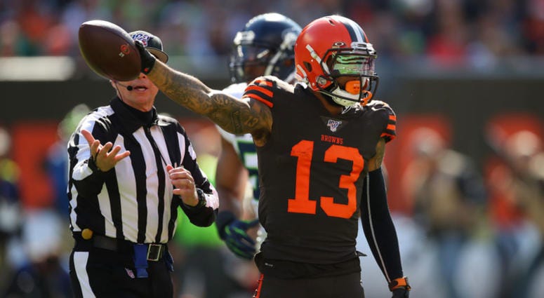CLEVELAND, OHIO - OCTOBER 13: Odell Beckham #13 of the Cleveland Browns reacts to a first down catch against the Seattle Seahawks during the second quater at FirstEnergy Stadium on October 13, 2019 in Cleveland, Ohio. (Photo by Gregory Shamus/Getty Images CLEVELAND, OHIO - OCTOBER 13: Odell Beckham #13 of the Cleveland Browns reacts to a first down catch against the Seattle Seahawks during the second quater at FirstEnergy Stadium on October 13, 2019 in Cleveland, Ohio. (Photo by Gregory Shamus/Getty Images