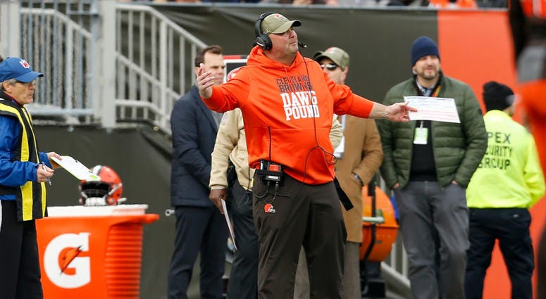 CLEVELAND, OH - NOVEMBER 10: Head coach Freddie Kitchens of the Cleveland Browns argues a call during the third quarter of the game against the Buffalo Bills at FirstEnergy Stadium on November 10, 2019 in Cleveland, Ohio. Cleveland defeated Buffalo 19-16. CLEVELAND, OH - NOVEMBER 10: Head coach Freddie Kitchens of the Cleveland Browns argues a call during the third quarter of the game against the Buffalo Bills at FirstEnergy Stadium on November 10, 2019 in Cleveland, Ohio. Cleveland defeated Buffalo 19-16.
