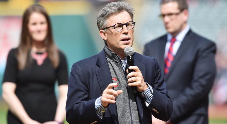 Apr 11, 2017; Cleveland, OH, USA; Cleveland Indians owner Paul Dolan speaks during the American League Championship ring ceremony before the opening day game between the Cleveland Indians and the Chicago White Sox at Progressive Field. Mandatory Credit: K Apr 11, 2017; Cleveland, OH, USA; Cleveland Indians owner Paul Dolan speaks during the American League Championship ring ceremony before the opening day game between the Cleveland Indians and the Chicago White Sox at Progressive Field. Mandatory Credit: K