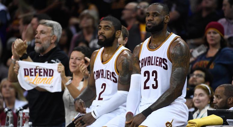 June 9, 2017; Cleveland, OH, USA; Cleveland Cavaliers guard Kyrie Irving (2) and forward LeBron James (23) during the second quarter in game four of the 2017 NBA Finals against the Golden State Warriors at Quicken Loans Arena. Mandatory Credit: Kyle Terad June 9, 2017; Cleveland, OH, USA; Cleveland Cavaliers guard Kyrie Irving (2) and forward LeBron James (23) during the second quarter in game four of the 2017 NBA Finals against the Golden State Warriors at Quicken Loans Arena. Mandatory Credit: Kyle Terad