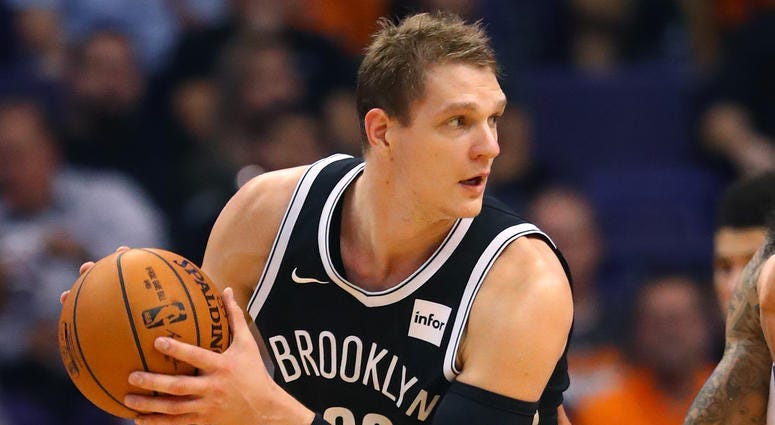 Brooklyn Nets center Timofey Mozgov against the Phoenix Suns