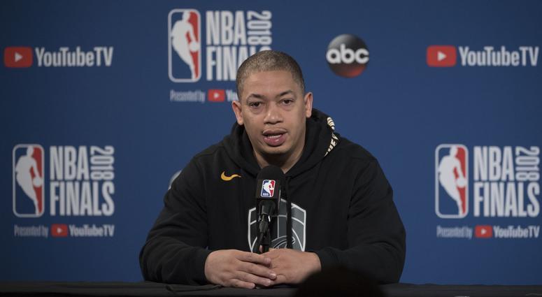 May 30, 2018; Oakland, CA, USA; Cleveland Cavaliers head coach Tyronn Lue addresses the media in a press conference during NBA Finals media day at Oracle Arena. May 30, 2018; Oakland, CA, USA; Cleveland Cavaliers head coach Tyronn Lue addresses the media in a press conference during NBA Finals media day at Oracle Arena.