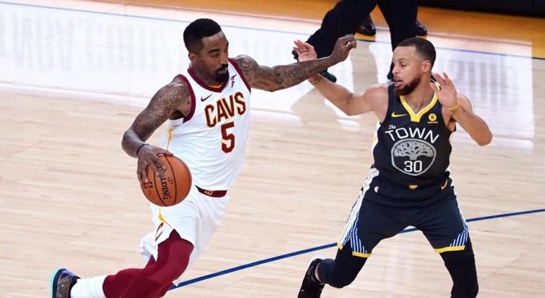 Jun 3, 2018; Oakland, CA, USA; Cleveland Cavaliers guard JR Smith (5) moves the ball against Golden State Warriors guard Stephen Curry (30) during the first half in game two of the 2018 NBA Finals at Oracle Arena Jun 3, 2018; Oakland, CA, USA; Cleveland Cavaliers guard JR Smith (5) moves the ball against Golden State Warriors guard Stephen Curry (30) during the first half in game two of the 2018 NBA Finals at Oracle Arena