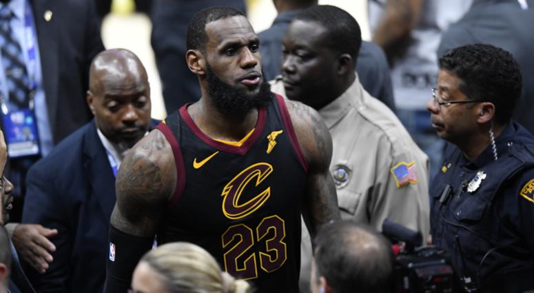 Cleveland Cavaliers forward LeBron James (23) leaves the floor after game four of the 2018 NBA Finals against the Golden State Warriors at Quicken Loans Arena. Cleveland Cavaliers forward LeBron James (23) leaves the floor after game four of the 2018 NBA Finals against the Golden State Warriors at Quicken Loans Arena.