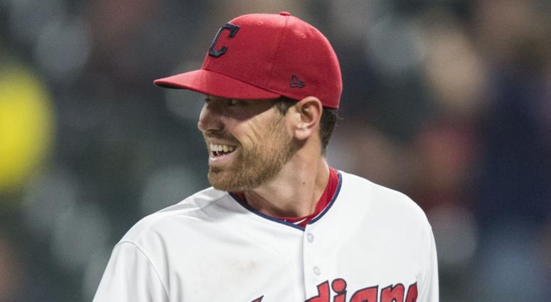 Cleveland Indians starting pitcher Shane Bieber (57) reacts after the Indians turned a double play to end the sixth inning against the Detroit Tigers at Progressive Field. Cleveland Indians starting pitcher Shane Bieber (57) reacts after the Indians turned a double play to end the sixth inning against the Detroit Tigers at Progressive Field.