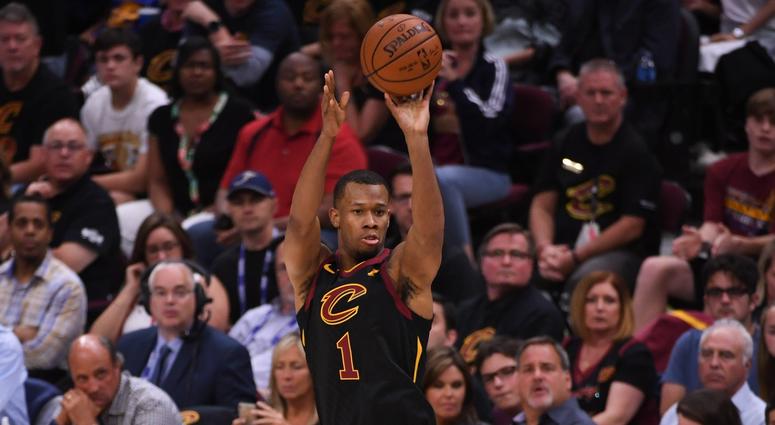 Cleveland Cavaliers guard Rodney Hood (1) shoots the basketball during the first quarter in game four of the 2018 NBA Finals against the Golden State Warriors at Quicken Loans Arena Cleveland Cavaliers guard Rodney Hood (1) shoots the basketball during the first quarter in game four of the 2018 NBA Finals against the Golden State Warriors at Quicken Loans Arena
