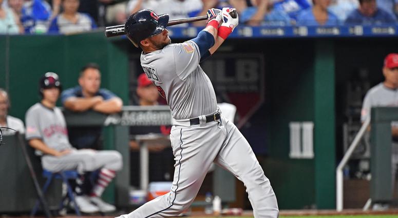 Cleveland Indians catcher Yan Gomes (7) hits a grand slam home run during the sixth inning against the Kansas City Royals at Kauffman Stadium. Cleveland Indians catcher Yan Gomes (7) hits a grand slam home run during the sixth inning against the Kansas City Royals at Kauffman Stadium.