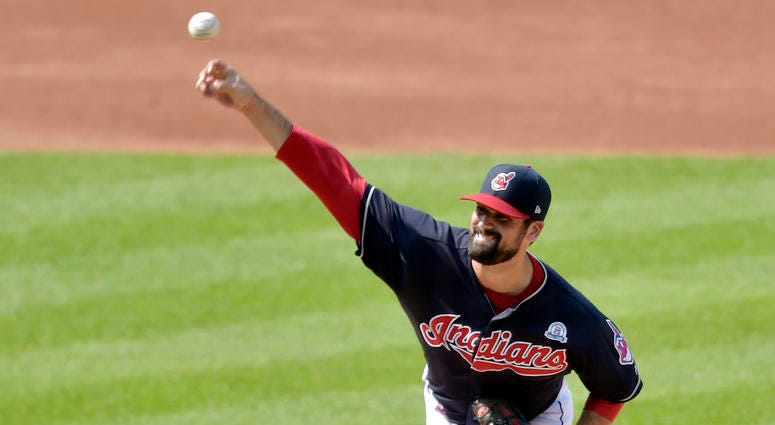 Aug 18, 2018; Cleveland, OH, USA; Cleveland Indians starting pitcher Adam Plutko (45) delivers in the first inning against the Baltimore Orioles at Progressive Field. Aug 18, 2018; Cleveland, OH, USA; Cleveland Indians starting pitcher Adam Plutko (45) delivers in the first inning against the Baltimore Orioles at Progressive Field.