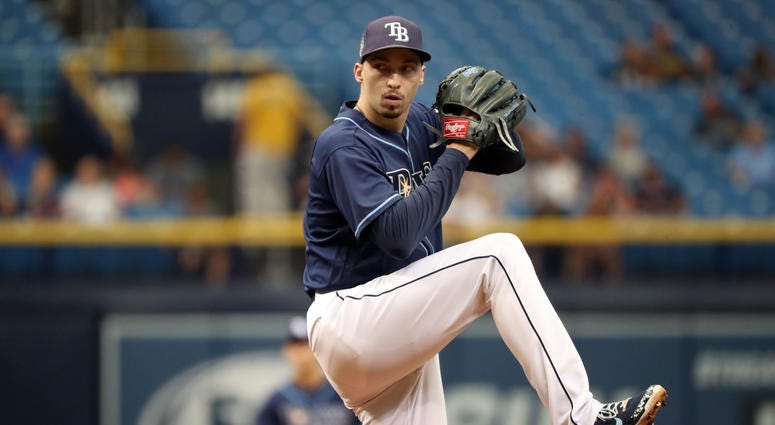 Sep 12, 2018; St. Petersburg, FL, USA; Tampa Bay Rays starting pitcher Blake Snell (4) throws a pitch during the first inning against the Cleveland Indians at Tropicana Field. Sep 12, 2018; St. Petersburg, FL, USA; Tampa Bay Rays starting pitcher Blake Snell (4) throws a pitch during the first inning against the Cleveland Indians at Tropicana Field.
