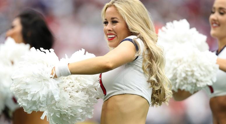 Sep 23, 2018; Houston, TX, USA; Houston Texans cheerleader performs during a timeout from the game against the New York Giants at NRG Stadium. Mandatory Credit: Matthew Emmons-USA TODAY Sports Sep 23, 2018; Houston, TX, USA; Houston Texans cheerleader performs during a timeout from the game against the New York Giants at NRG Stadium. Mandatory Credit: Matthew Emmons-USA TODAY Sports