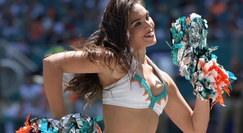 Sep 23, 2018; Miami Gardens, FL, USA; Miami Dolphins cheerleaders perform during the game against the Oakland Raiders at Hard Rock Stadium. Mandatory Credit: Kirby Lee-USA TODAY Sports Sep 23, 2018; Miami Gardens, FL, USA; Miami Dolphins cheerleaders perform during the game against the Oakland Raiders at Hard Rock Stadium. Mandatory Credit: Kirby Lee-USA TODAY Sports