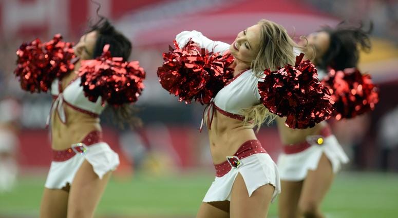 Sep 23, 2018; Glendale, AZ, USA; Arizona Cardinals cheerleaders performs during the first half of the game against the Chicago Bears at State Farm Stadium. Mandatory Credit: Joe Camporeale-USA TODAY Sports Sep 23, 2018; Glendale, AZ, USA; Arizona Cardinals cheerleaders performs during the first half of the game against the Chicago Bears at State Farm Stadium. Mandatory Credit: Joe Camporeale-USA TODAY Sports